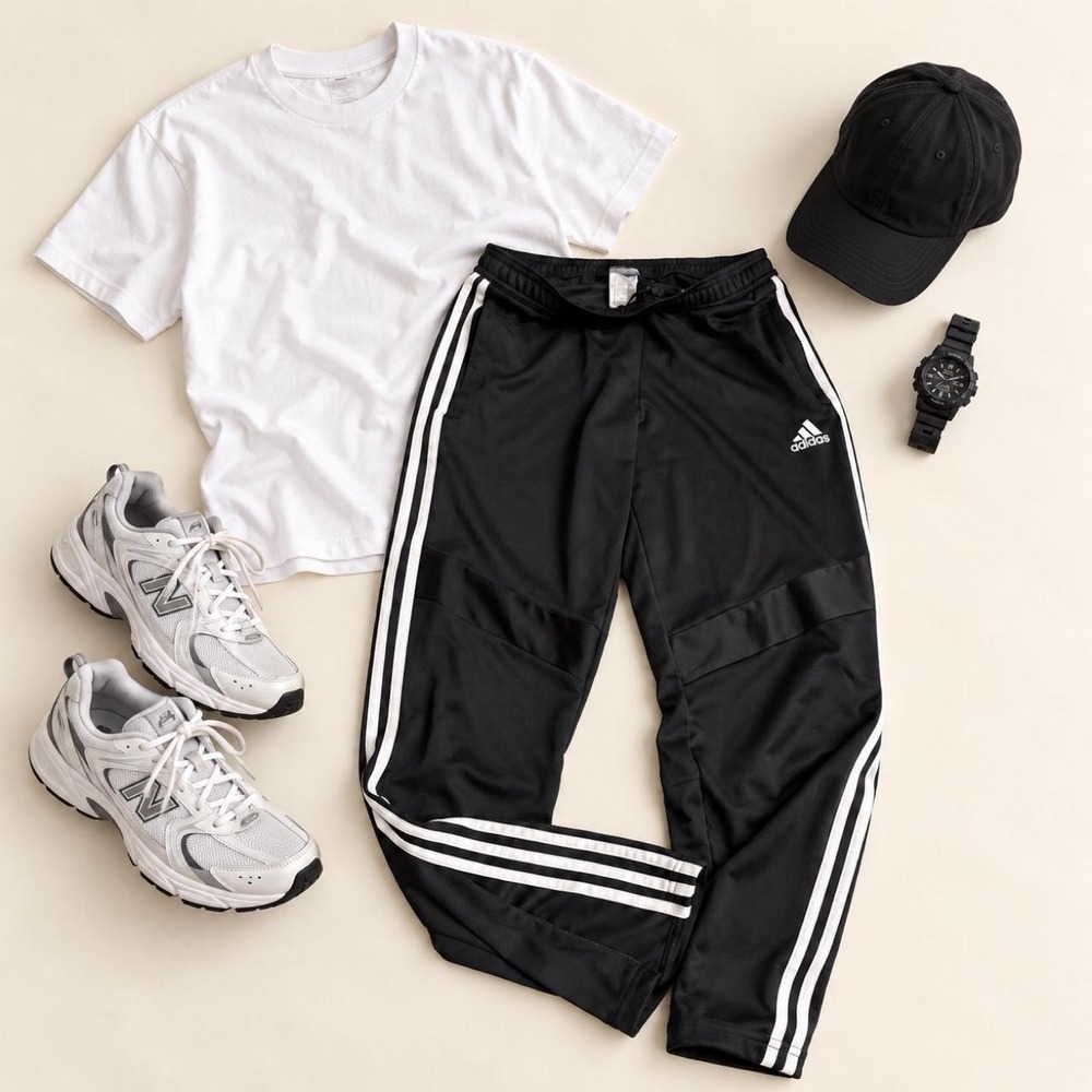 Adidas 3-stripe track pants with zip ankles, drawstring waist. Classic. Size LG